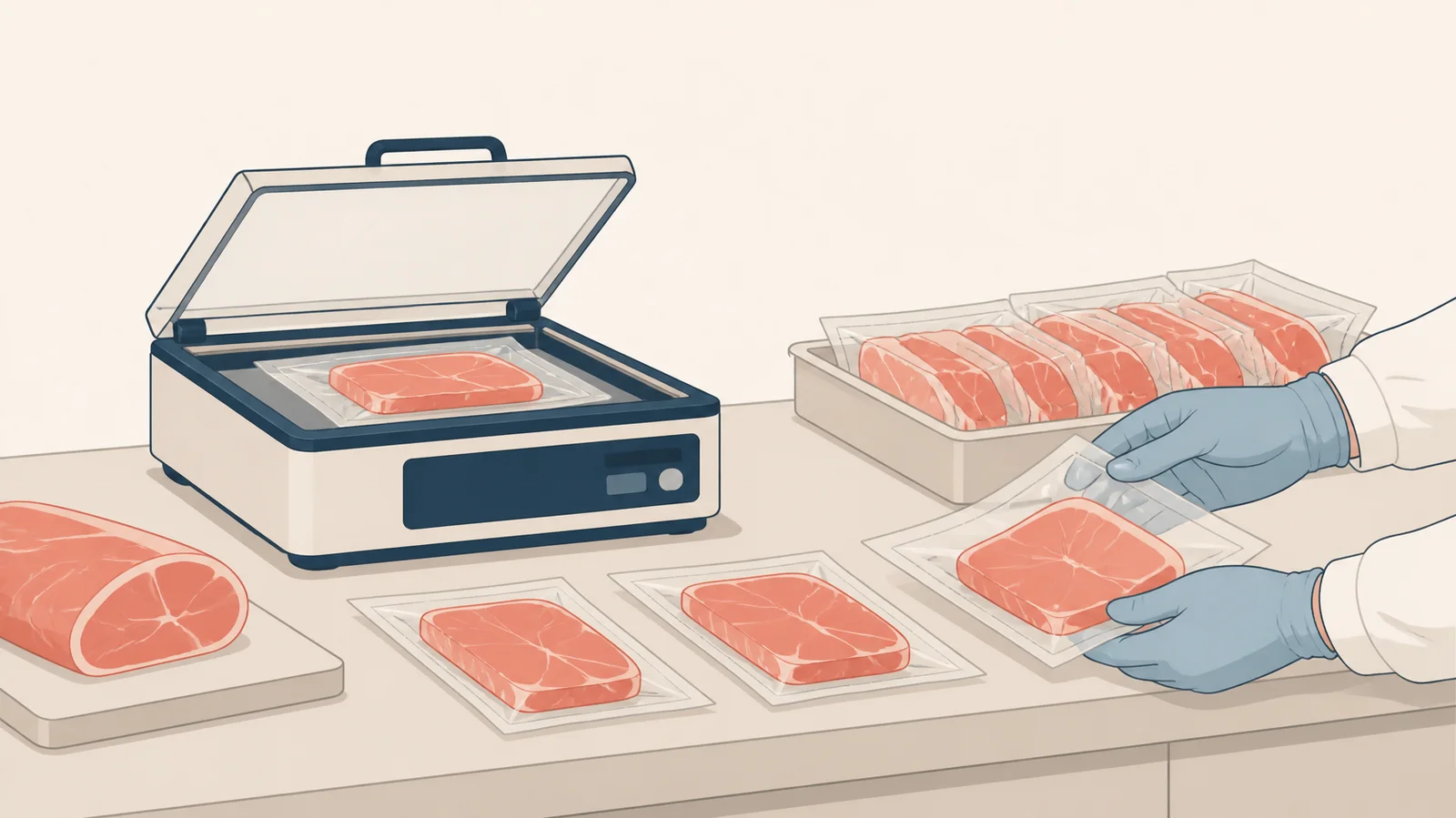 小分けした肉を真空包装するイメージ